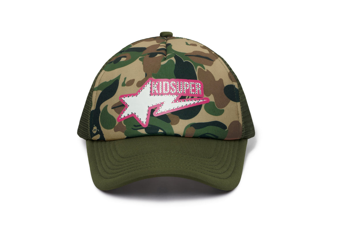 BAPE X KIDSUPER BAPE STA LOGO RHINESTONE TRUCKER CAP