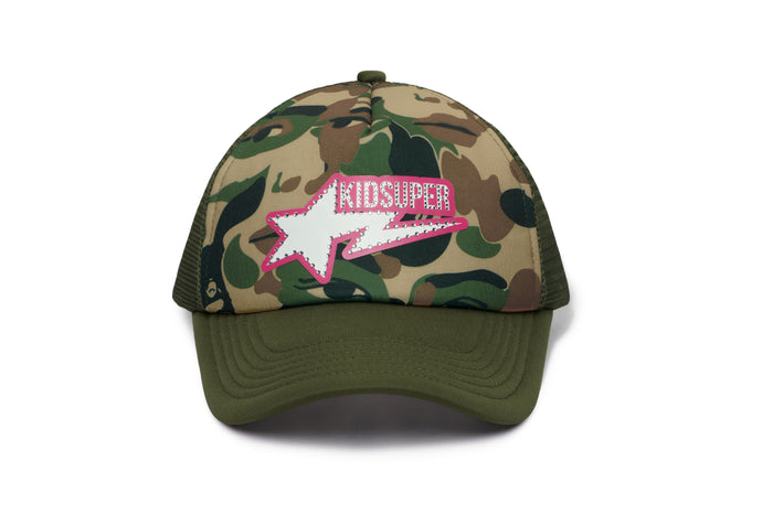 BAPE X KIDSUPER BAPE STA LOGO RHINESTONE TRUCKER CAP