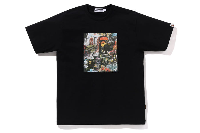 BAPE MENS COTTON PRINTED FLYER PATTERN T-SHIRT