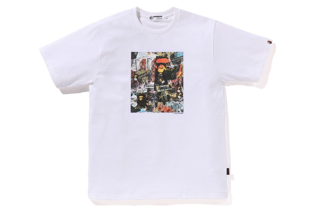 BAPE MENS COTTON PRINTED FLYER PATTERN T-SHIRT