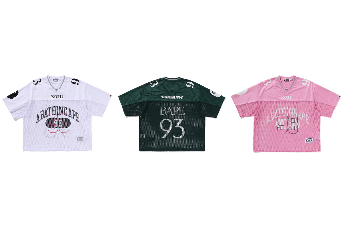 BAPE MENS LINE CAMO MULTI LOGO RELAXED FIT FOOTBALL JERSEY