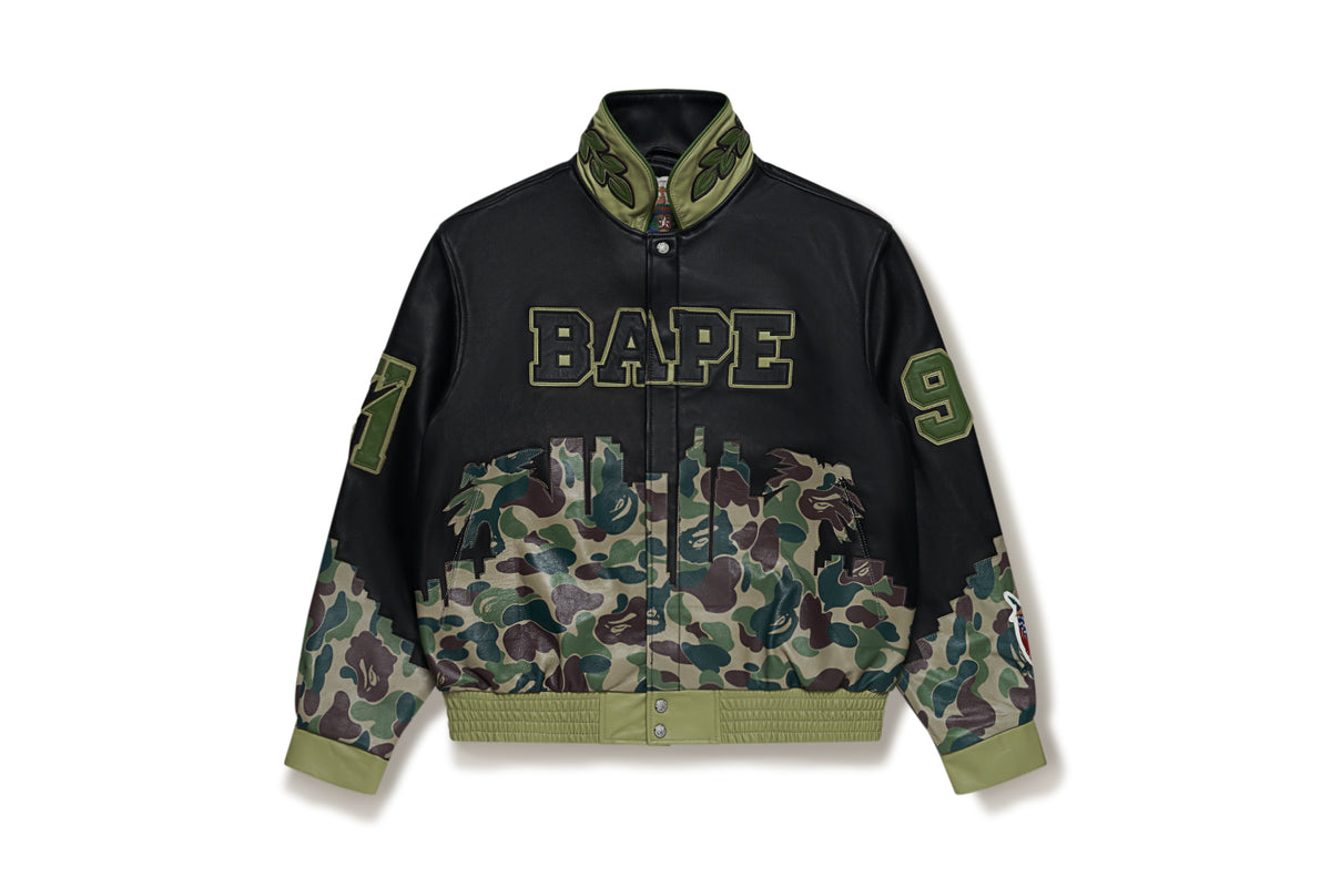 BAPE X JEFF HAMILTON MENS GOAT LEATHER COLOURBLOCK LONG SLEEVE JACKET