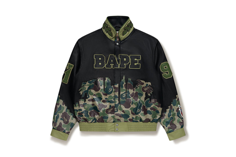 BAPE X JEFF HAMILTON MENS GOAT LEATHER COLOURBLOCK LONG SLEEVE JACKET