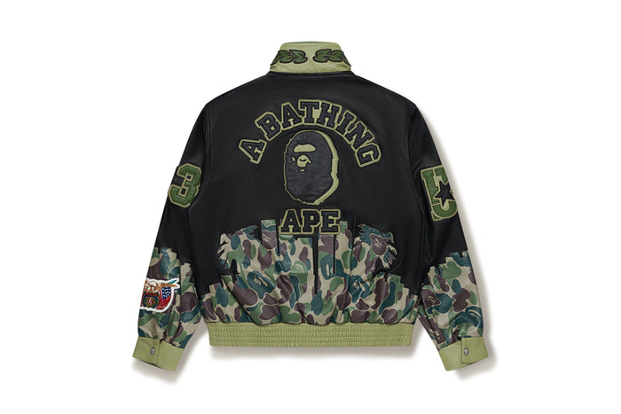 BAPE X JEFF HAMILTON MENS GOAT LEATHER COLOURBLOCK LONG SLEEVE JACKET