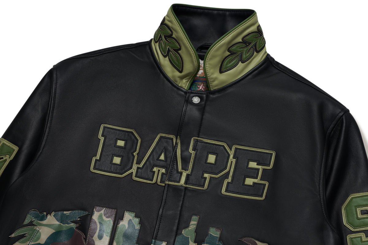 BAPE X JEFF HAMILTON MENS GOAT LEATHER COLOURBLOCK LONG SLEEVE JACKET