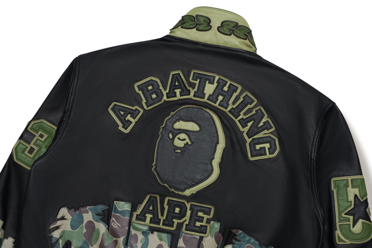 BAPE X JEFF HAMILTON MENS GOAT LEATHER COLOURBLOCK LONG SLEEVE JACKET