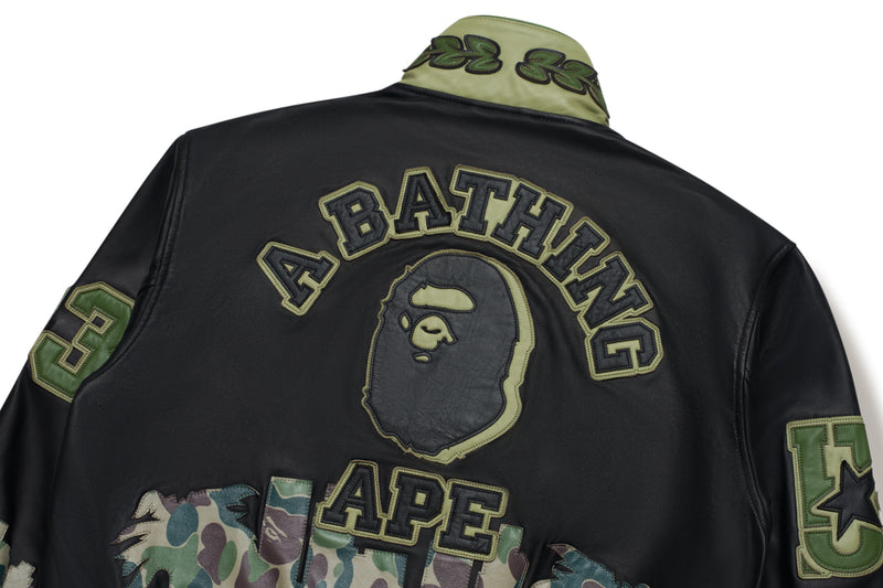 BAPE X JEFF HAMILTON MENS GOAT LEATHER COLOURBLOCK LONG SLEEVE JACKET