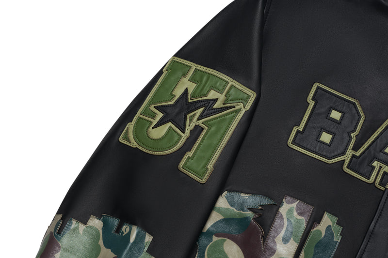 BAPE X JEFF HAMILTON MENS GOAT LEATHER COLOURBLOCK LONG SLEEVE JACKET