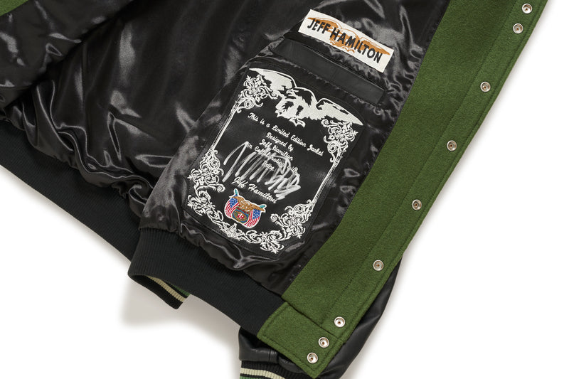 BAPE X JEFF HAMILTON MENS GOAT LEATHER COLOURBLOCK LONG SLEEVE JACKET