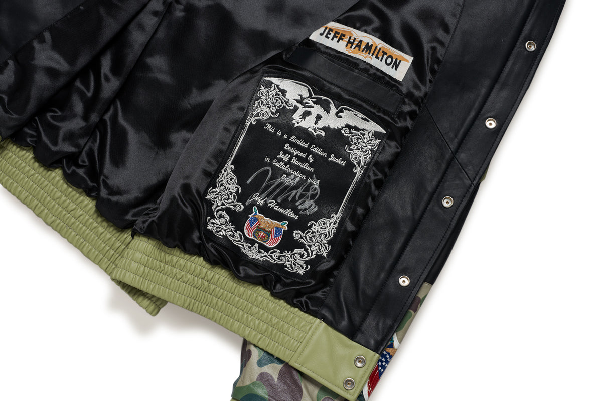 BAPE X JEFF HAMILTON MENS GOAT LEATHER COLOURBLOCK LONG SLEEVE JACKET