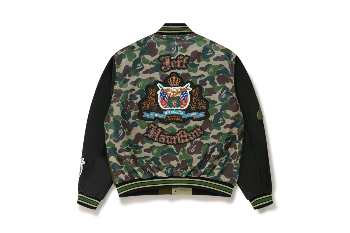 BAPE X JEFF HAMILTON GOAT LEATHER COLOURBLOCK LONG SLEEVE JACKET MENS