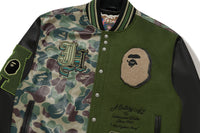 BAPE X JEFF HAMILTON GOAT LEATHER COLOURBLOCK LONG SLEEVE JACKET MENS