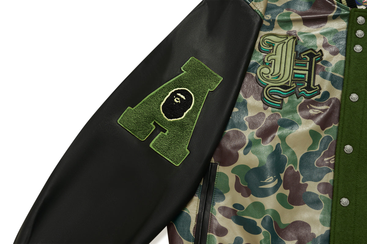 BAPE X JEFF HAMILTON GOAT LEATHER COLOURBLOCK LONG SLEEVE JACKET MENS