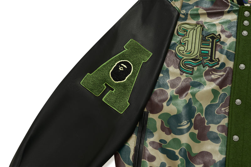 BAPE X JEFF HAMILTON GOAT LEATHER COLOURBLOCK LONG SLEEVE JACKET MENS
