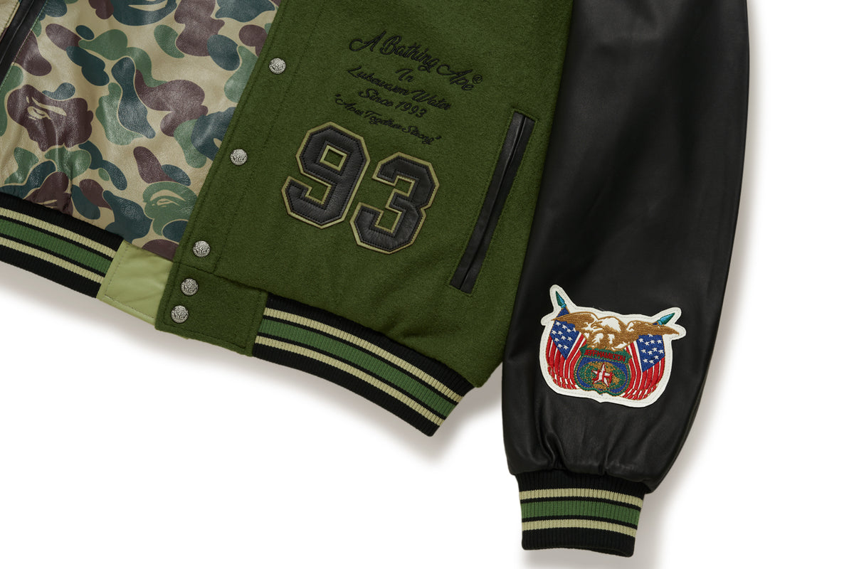 BAPE X JEFF HAMILTON GOAT LEATHER COLOURBLOCK LONG SLEEVE JACKET MENS