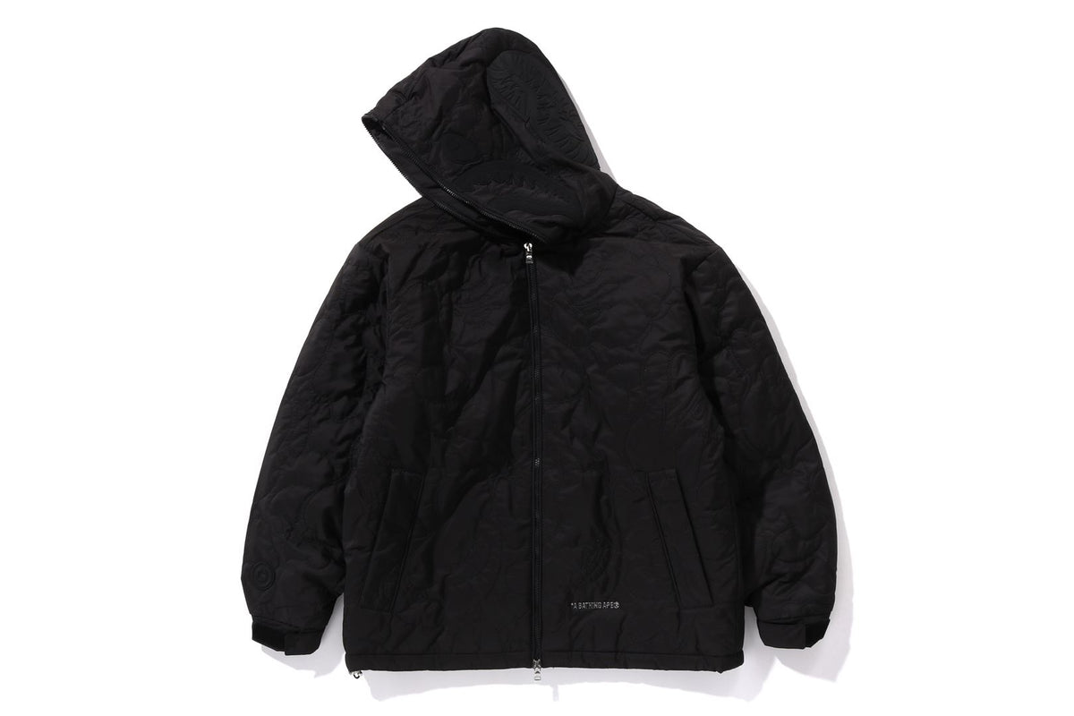 BAPE MENS BLACK CAMO QUILTED LINE SHARK FULL ZIP JACKET