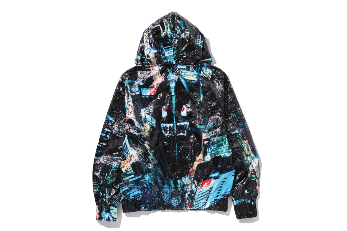 OVERALL PRINT CREASE HOODED JACKET