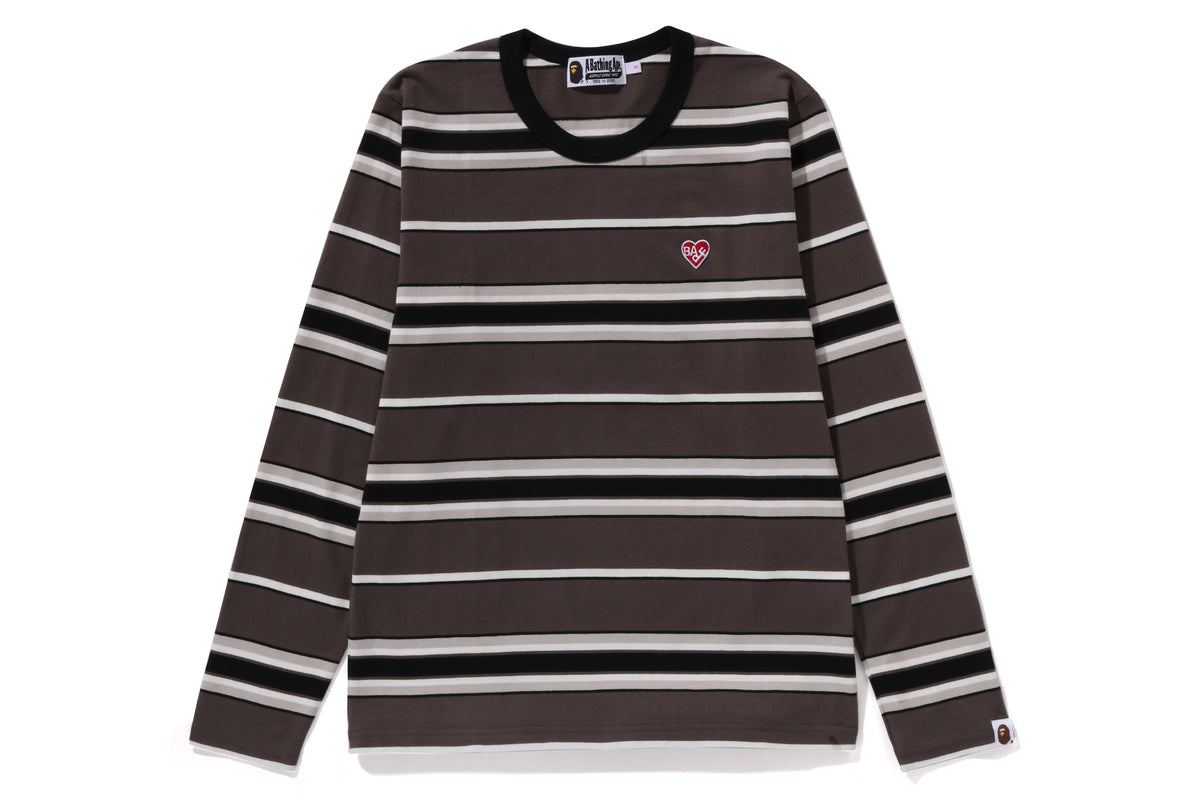 BAPE WOMENS COTTON STRIPED ONE POINT LONG SLEEVE TEE