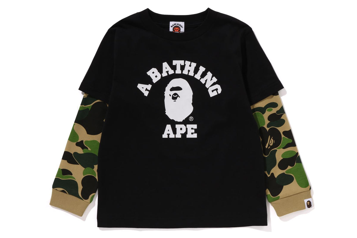 BAPE KIDS ABC CAMO COLLEGE LAYERED SLEEVES L/S T-SHIRT