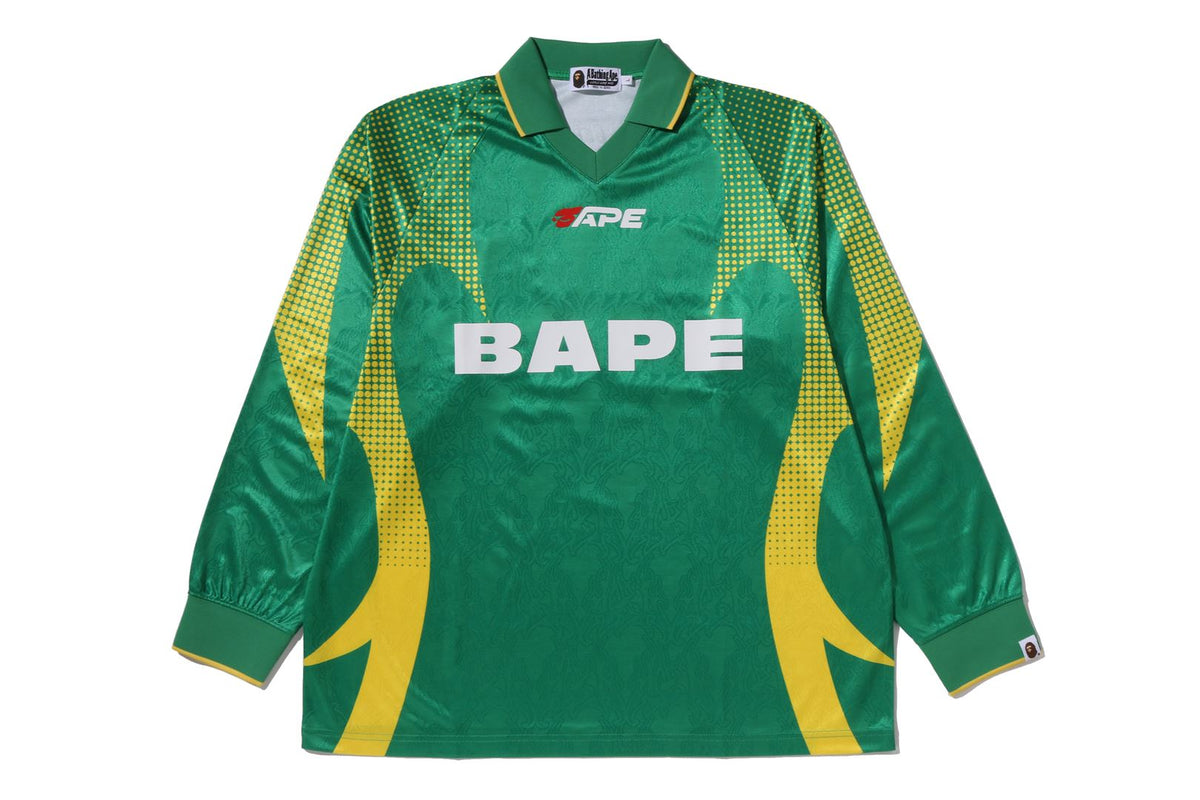 APE FLAME MONOGRAM JACQUARD LOGO RELAXED FIT FOOTBALL JERSEY