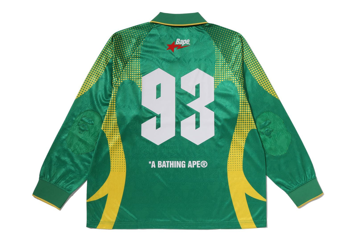 APE FLAME MONOGRAM JACQUARD LOGO RELAXED FIT FOOTBALL JERSEY