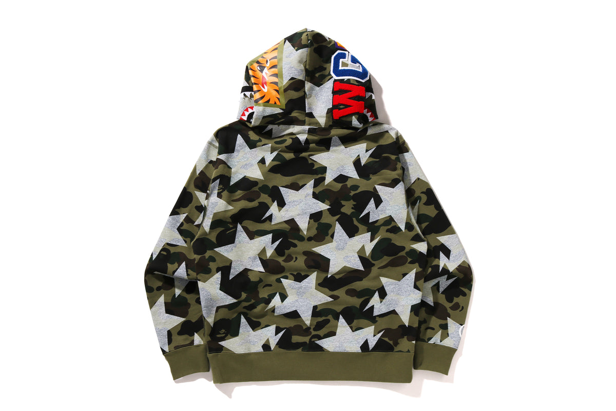 STA OVER PRINT 1ST CAMO SHARK CROPPED FIT PULLOVER HOODIE