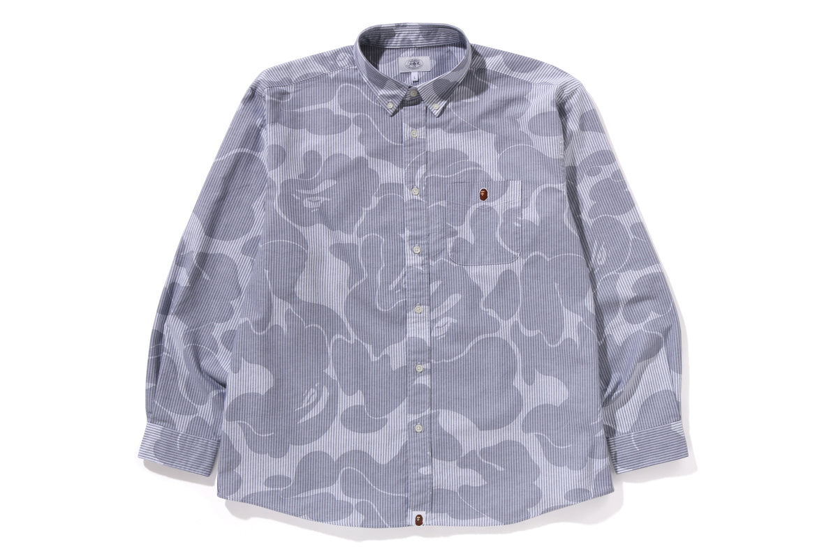 BAPE MENS COTTON STRIPED CAMO BUTTON UP SHIRT