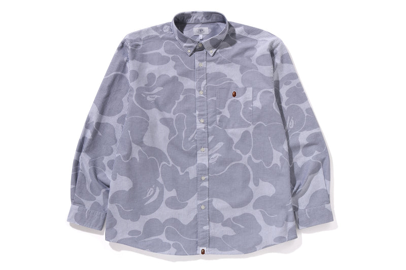 BAPE MENS COTTON STRIPED CAMO BUTTON UP SHIRT