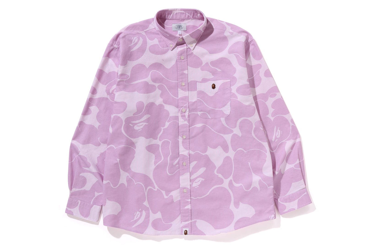 BAPE MENS COTTON STRIPED CAMO BUTTON UP SHIRT