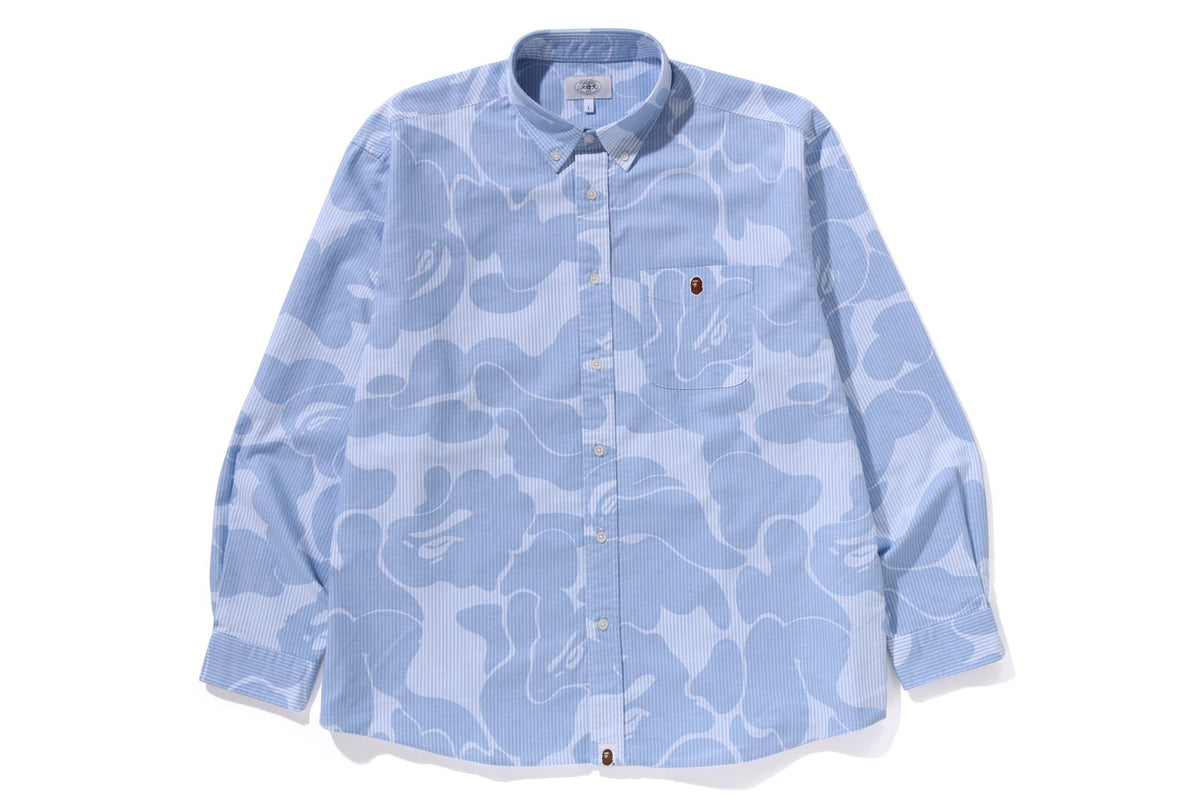 BAPE MENS COTTON STRIPED CAMO BUTTON UP SHIRT
