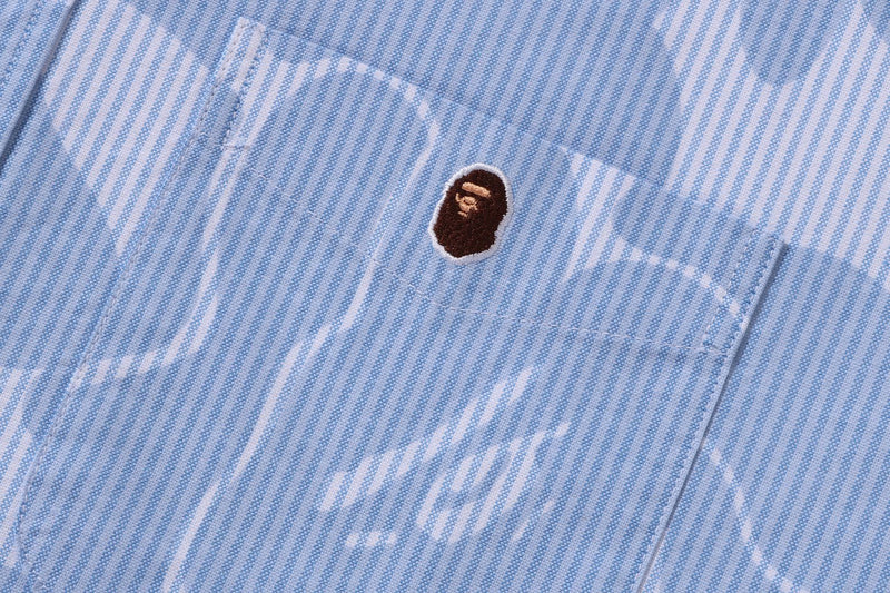 BAPE MENS COTTON STRIPED CAMO BUTTON UP SHIRT