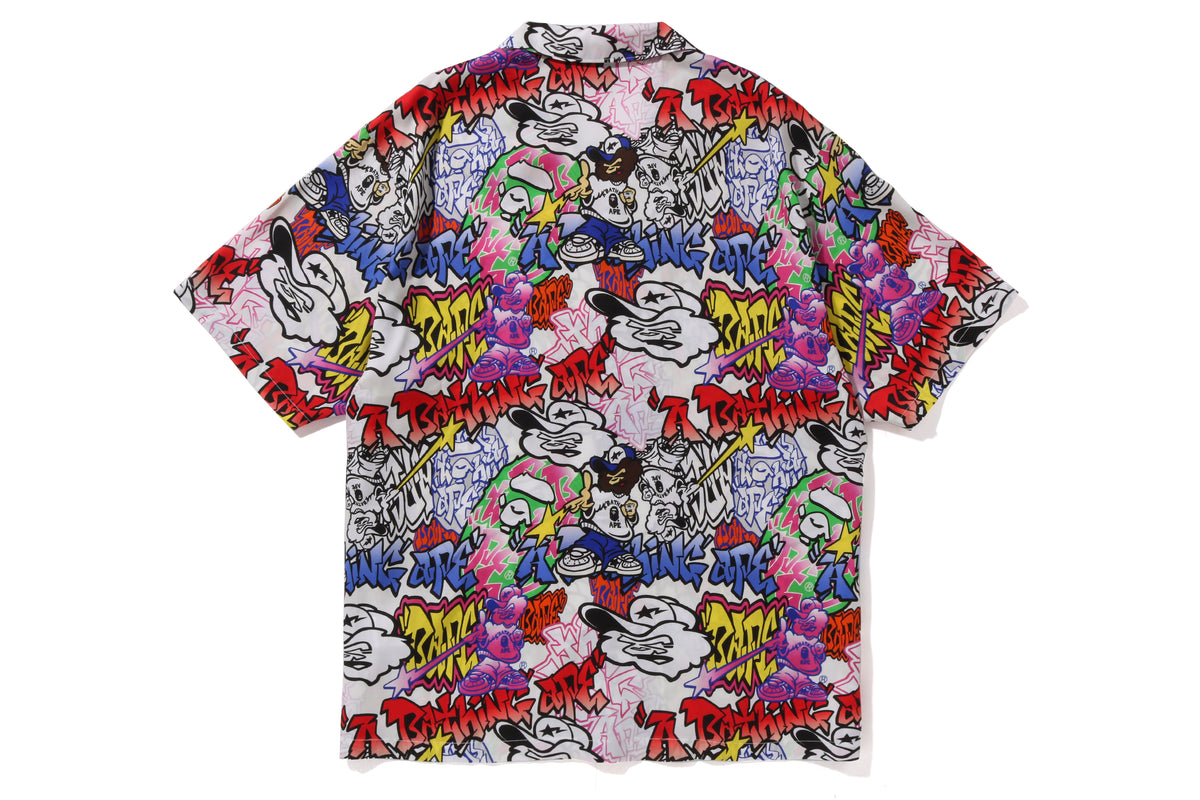 BAPE MENS GRAFFITI PATTERN HAWAIIAN SHIRT