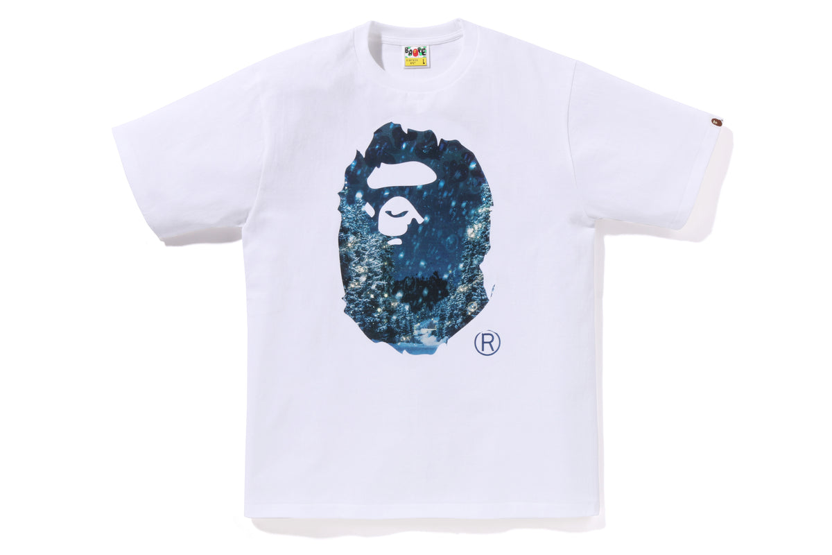 BAPE MENS COTTON APE HEAD PRINT CHRISTMAS PHOTO T-SHIRT