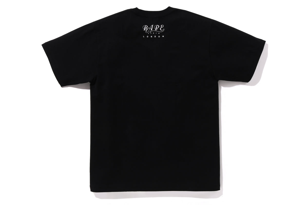 BAPE MENS COTTON APE HEAD PRINT LONDON 2ND ANNIVERSARY COLLEGE T-SHIRT