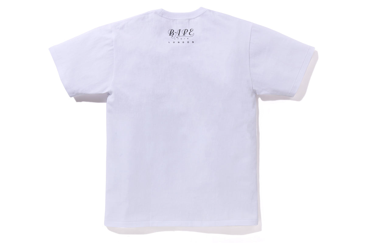 BAPE MENS COTTON APE HEAD PRINT LONDON 2ND ANNIVERSARY COLLEGE T-SHIRT