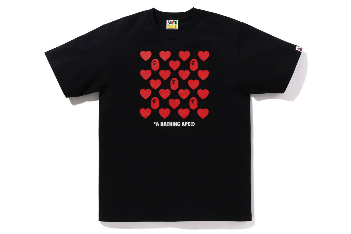BAPE MENS COTTON HEART PATTERN BOX T-SHIRT