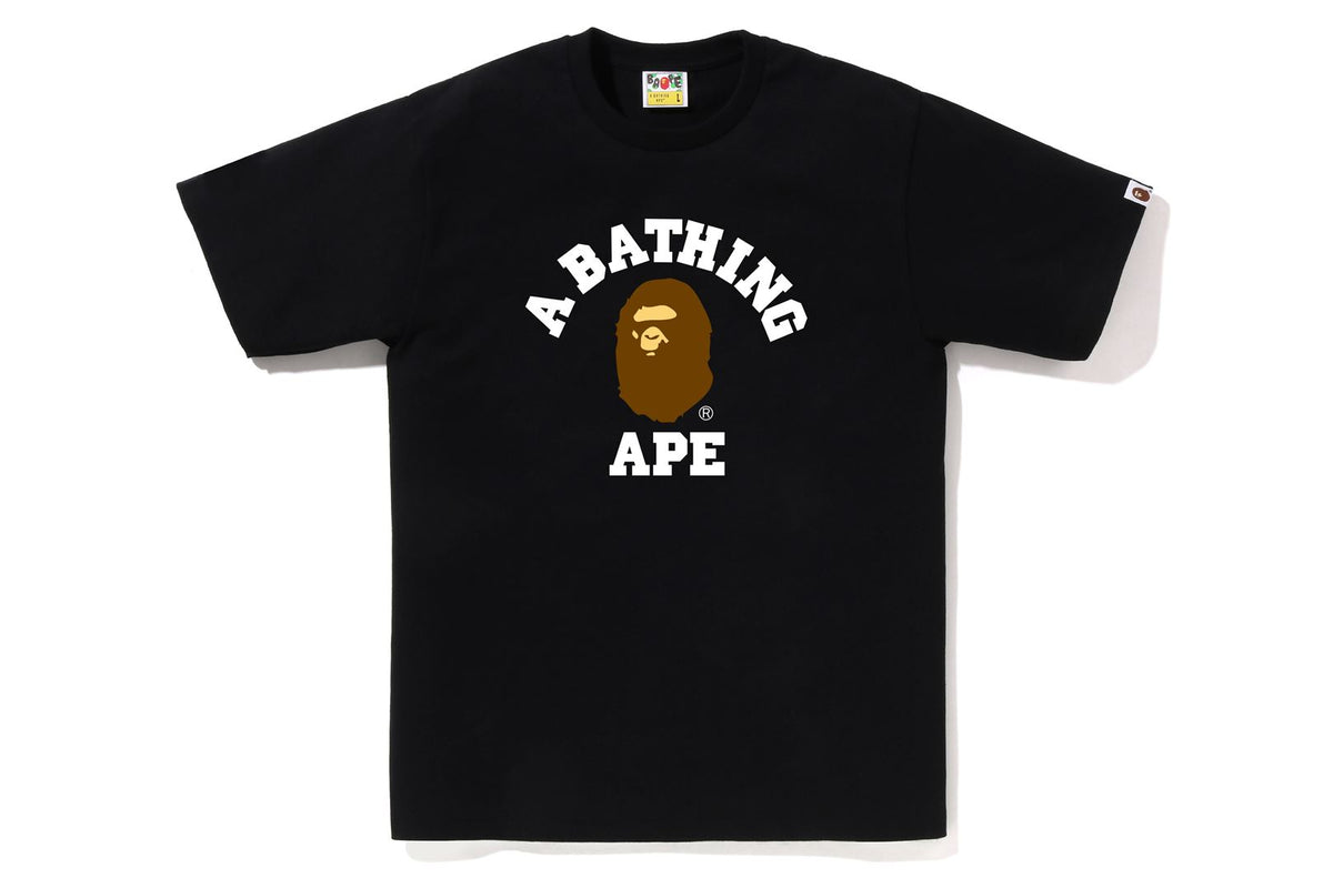 BAPE MENS COTTON APE HEAD PRINT COLLEGE T-SHIRT