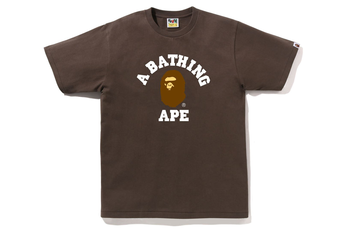 BAPE MENS COTTON APE HEAD PRINT COLLEGE T-SHIRT