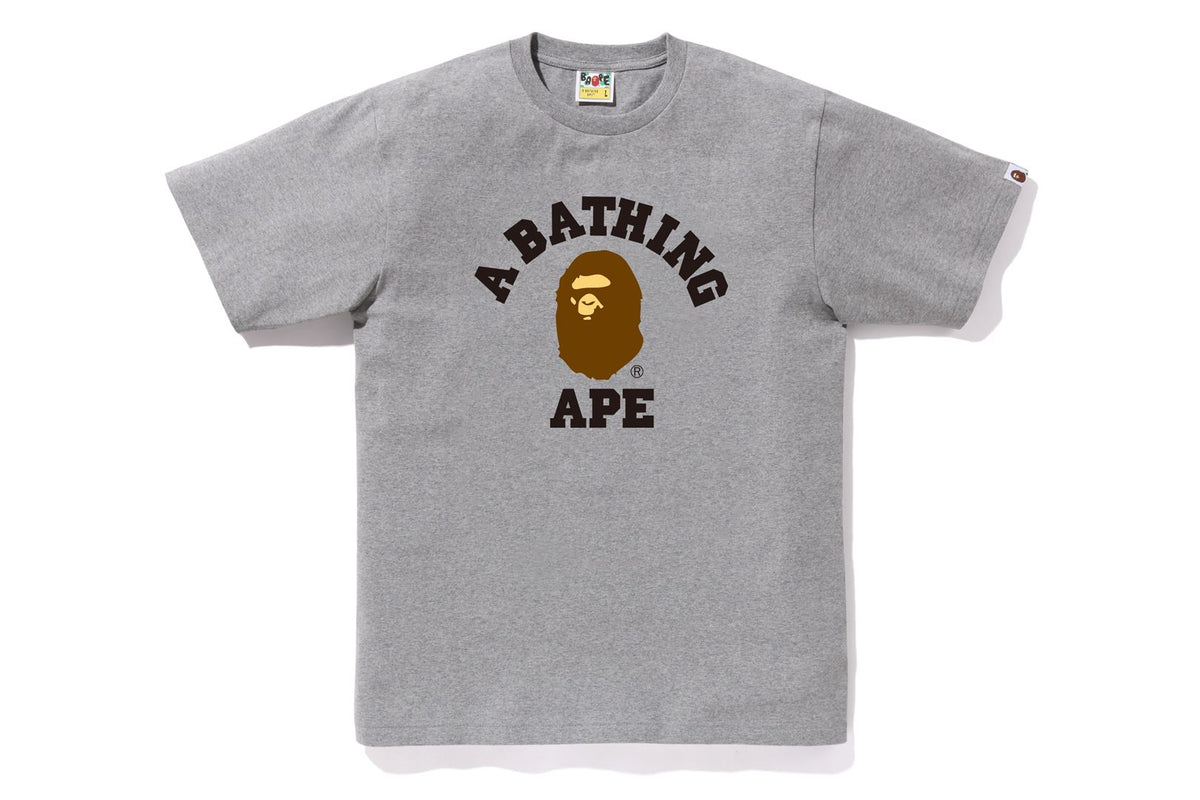 BAPE MENS COTTON APE HEAD PRINT COLLEGE T-SHIRT