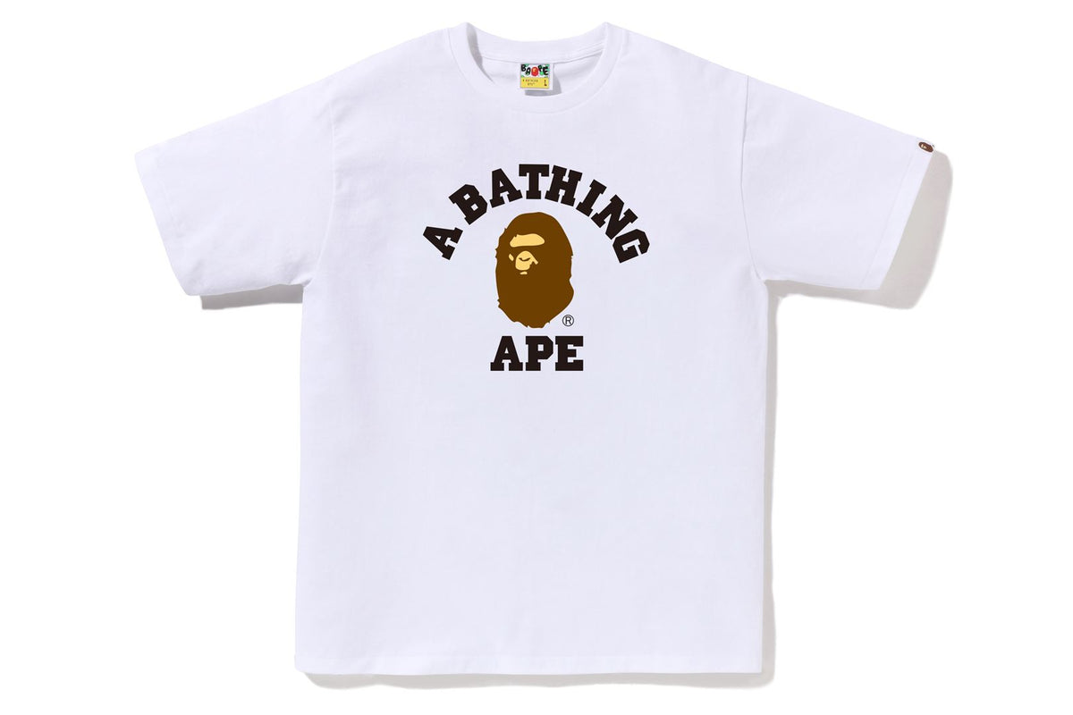 BAPE MENS COTTON APE HEAD PRINT COLLEGE T-SHIRT