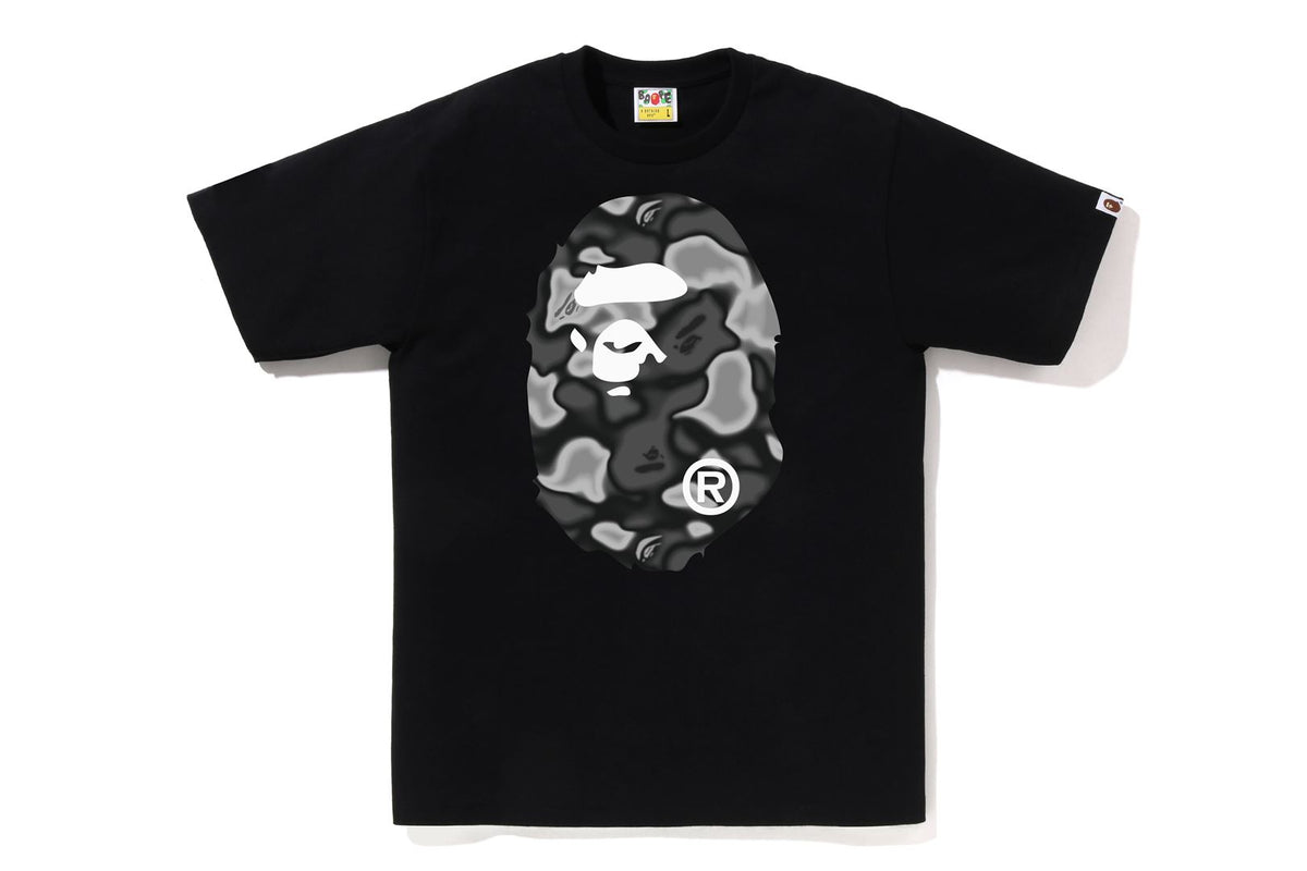 BAPE MENS COTTON BIG APE HEAD PRINT LIQUID CAMO T-SHIRT