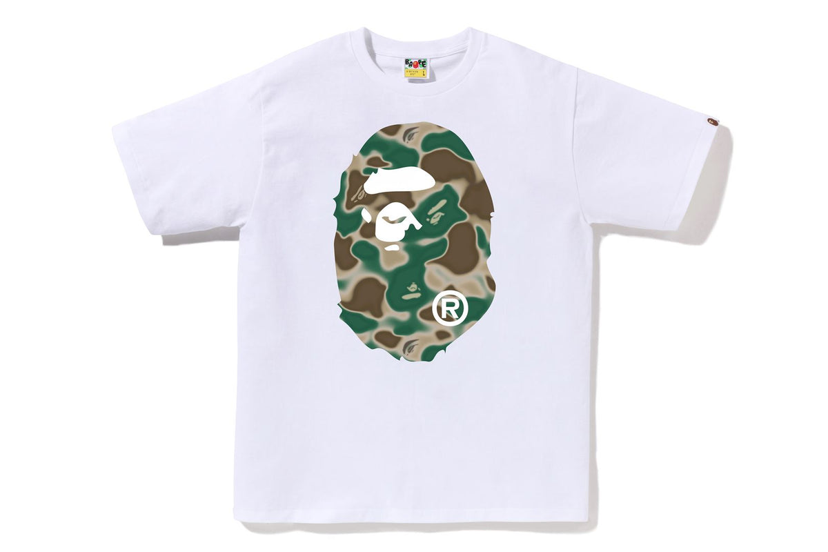 BAPE MENS COTTON BIG APE HEAD PRINT LIQUID CAMO T-SHIRT