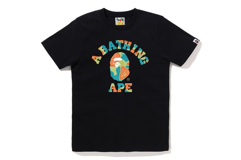 BAPE WOMENS COTTON APE HEAD PRINT LIQUID CAMO COLLEGE T-SHIRT