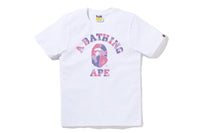 BAPE WOMENS COTTON APE HEAD PRINT LIQUID CAMO COLLEGE T-SHIRT