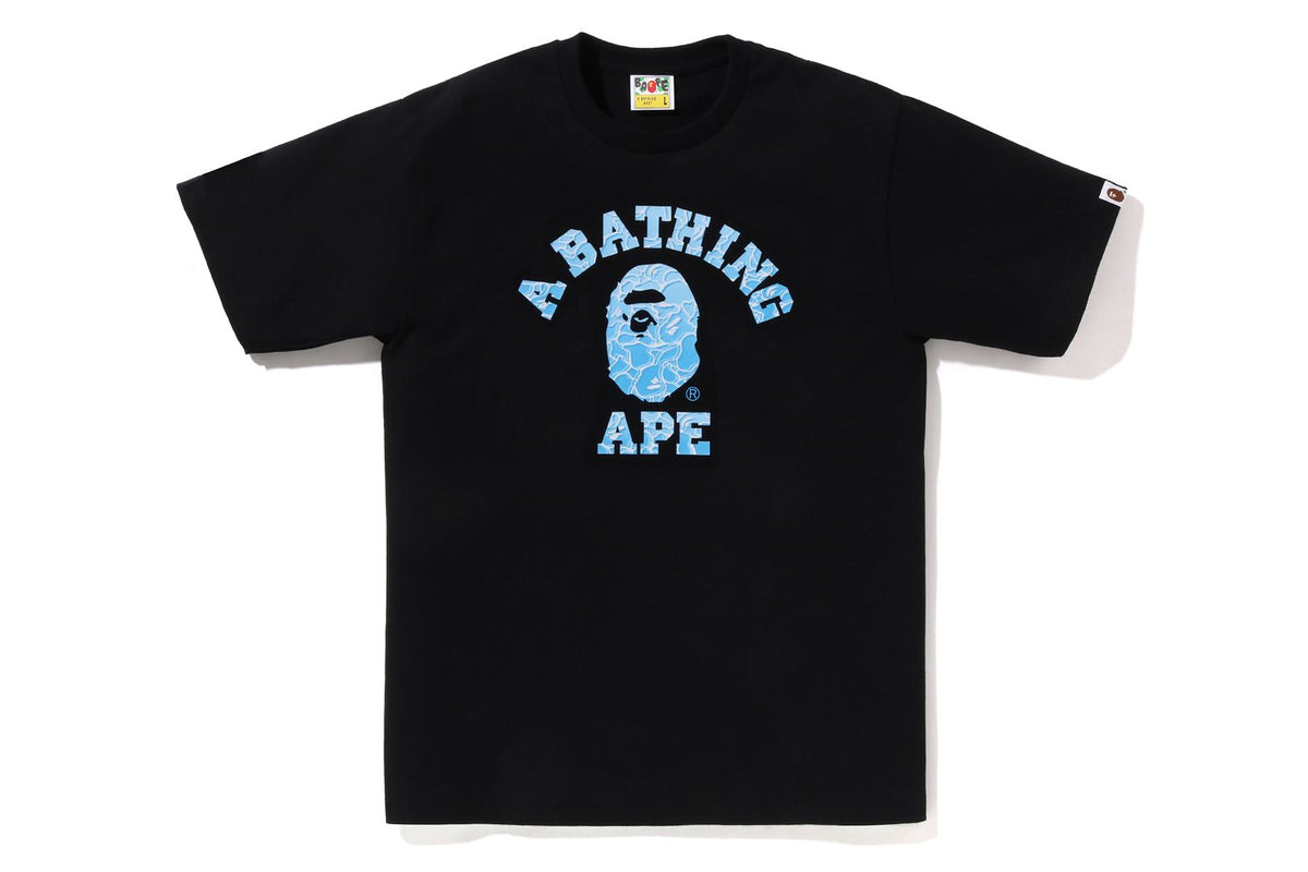 BAPE MENS ABC SEA SURFACE CAMO COLLEGE T-SHIRT