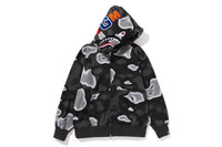 BAPE MENS SHARK PRINT LIQUID CAMO RELAXED FIT FULL ZIP HOODIE