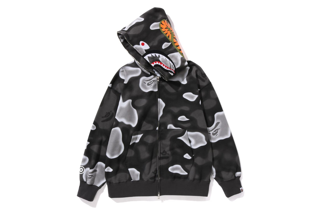 BAPE MENS SHARK PRINT LIQUID CAMO RELAXED FIT FULL ZIP HOODIE
