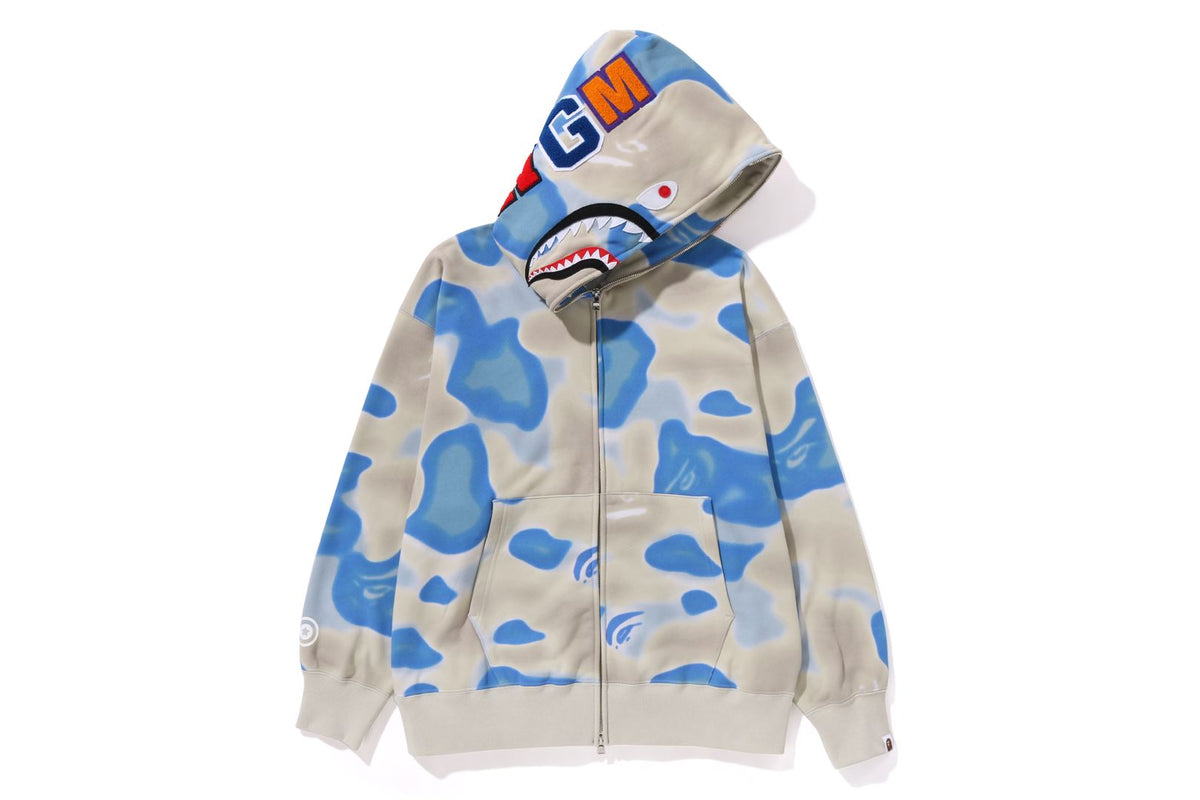 BAPE MENS SHARK PRINT LIQUID CAMO RELAXED FIT FULL ZIP HOODIE