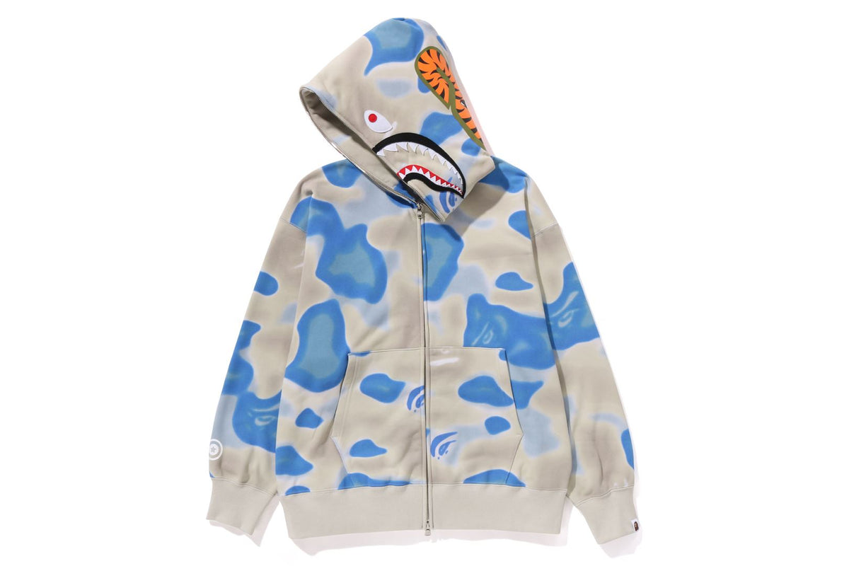 BAPE MENS SHARK PRINT LIQUID CAMO RELAXED FIT FULL ZIP HOODIE