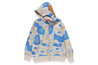 BAPE MENS SHARK PRINT LIQUID CAMO RELAXED FIT FULL ZIP HOODIE